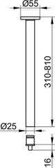 Technische Zeichnung einer Deckenabhängung von Keuco mit Durchmessern von 55 mm und 25 mm sowie variabler Länge zwischen 310 mm und 810 mm.